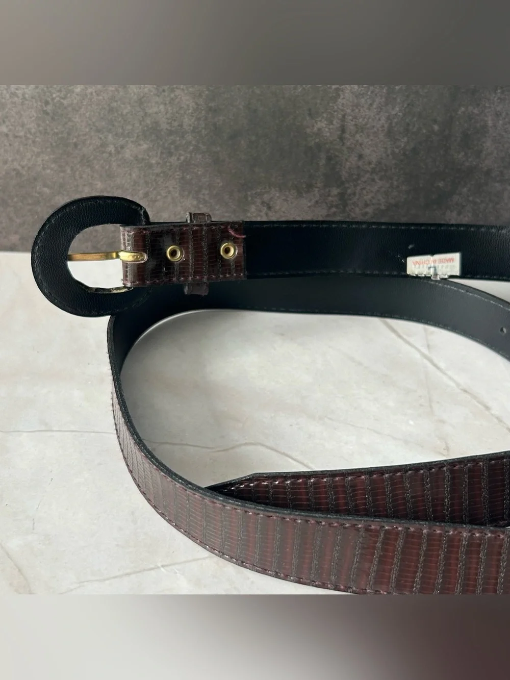 Dark Brown Textured Leather Belt
